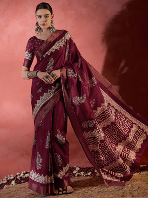 Sareemall Printed Daily Wear Silk Blend Saree(Maroon)