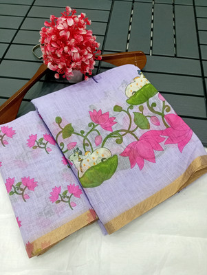 MAANVIT Printed Kanjivaram Pure Cotton, Cotton Linen Saree(Multicolor)