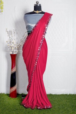 SHELDROM MART Solid/Plain Bollywood Lycra Blend Saree(Pink)