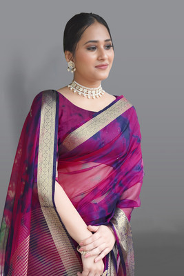 Aarunika MT Solid/Plain Bollywood Organza Saree(Purple)