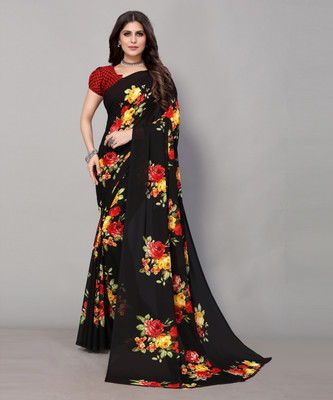 YASHIKA Printed Daily Wear Georgette Saree(Black)