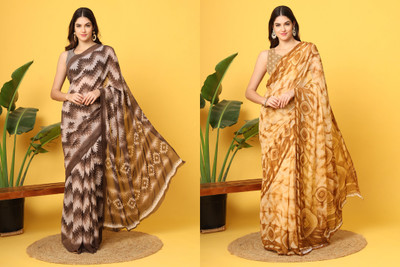 Leelavati Printed Daily Wear Chiffon Saree(Pack of 2, Multicolor)