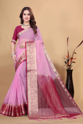 Aarunika BS Woven, Printed Bollywood Organza Saree(Pink)