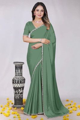 Elder Solid/Plain Bollywood Georgette Saree(Dark Green)