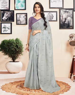 Divastri Printed, Embellished, Striped Jamdani Pure Cotton Saree(Grey)