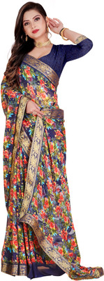 Aadimam Creation Printed Bollywood Art Silk Saree(Blue)