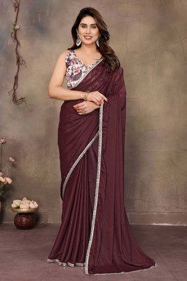 Peachmode Solid/Plain Bollywood Georgette Saree(Magenta)