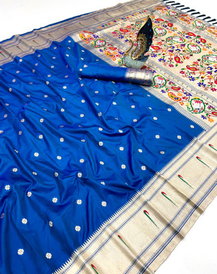 Sindharat Fashion Woven Paithani Cotton Silk Saree(Pack of 2, Blue)