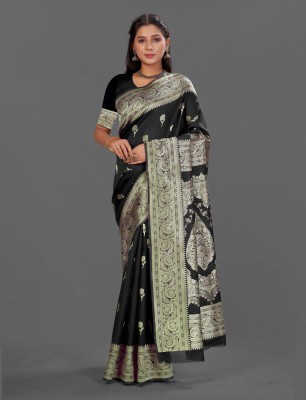 tapovan fashion Embellished, Self Design, Woven Kanjivaram Silk Blend, Jacquard Saree(Black)