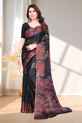 Magneitta Printed, Self Design Daily Wear Chiffon, Georgette Saree(Black)