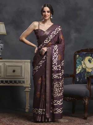 Sareemall Printed Madurai Silk Blend Saree(Purple)