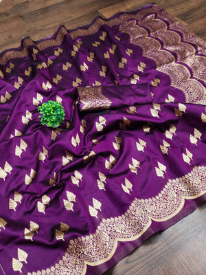Anahant Creation Floral Print Banarasi Art Silk Saree(Purple)