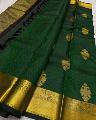 MIRMAN Woven Banarasi Pure Silk Saree(Green)