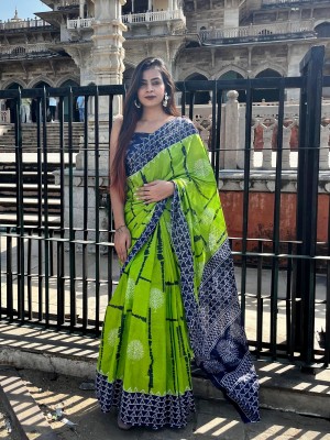 JASU CREATION Printed Bollywood Pure Cotton Saree(Green)