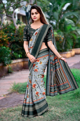 Dharmata Enterprise Digital Print Bollywood Cotton Silk Saree(Multicolor)