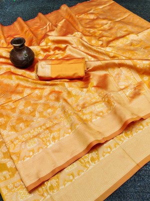 Classy Foriever Woven Banarasi Silk Blend Saree(Orange)