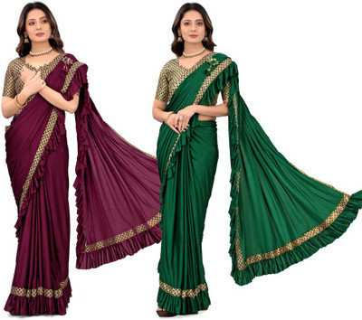 HARIOM FASHION Embroidered Bollywood Lycra Blend Saree(Pack of 2, Multicolor)
