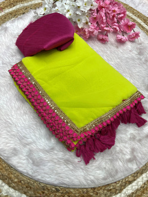 Ramya Solid/Plain Bollywood Georgette Saree(Yellow)