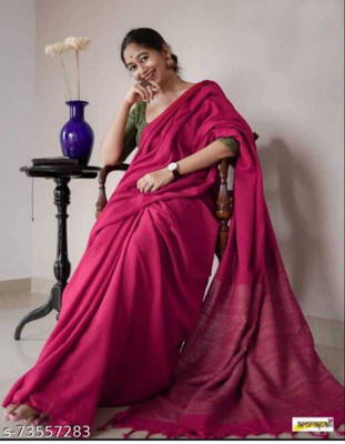 NIBEDITAS CREATION Woven Handloom Cotton Blend Saree(Magenta)