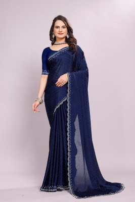 Tejal Creation Self Design Bollywood Silk Blend Saree(Dark Blue)
