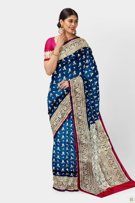 HouseOfCommon Woven Banarasi Jacquard Saree(Dark Blue)