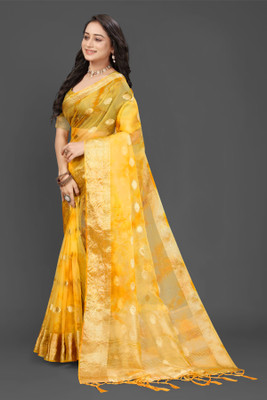 Aarunika SBT Printed Bollywood Organza Saree(Yellow)