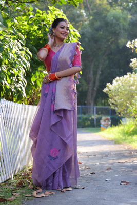 Tasrika Woven Banarasi Cotton Silk Saree(Purple)