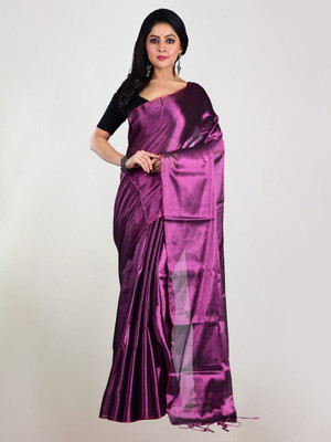 Shaw Creation Solid/Plain Handloom Handloom Tissue Saree(Purple)
