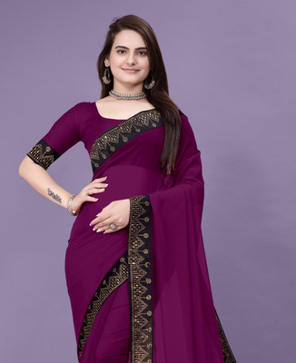 Dharam Creation Solid/Plain Bollywood Georgette Saree(Purple)