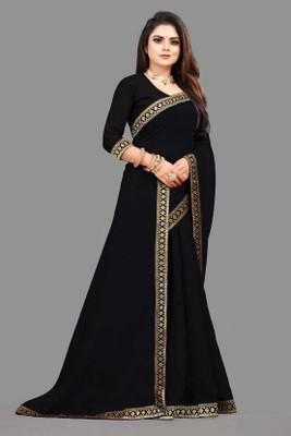 Samrudhh Solid/Plain Bollywood Georgette Saree(Black)