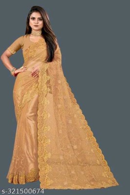 LUTAD FAB Embroidered Bollywood Net Saree(Gold)