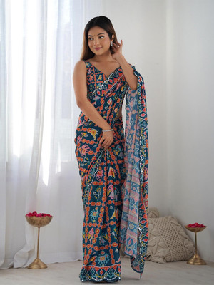 VILLAGIUS Printed Bollywood Georgette Saree(Multicolor)