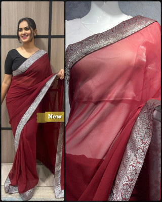 Clothing Hub Solid/Plain Bollywood Georgette Saree(Maroon)