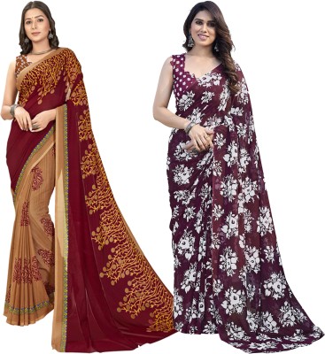 Anand Sarees Floral Print Daily Wear Georgette Saree(Pack of 2, Beige, Maroon, Brown)