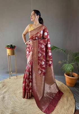 GATISHVAM TEXTILE Woven, Floral Print Banarasi Art Silk Saree(Red)