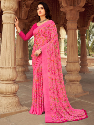 Divastri Printed Daily Wear Chiffon Saree(Pink)