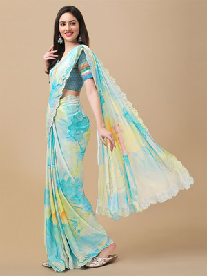 V And V Shop Printed Bollywood Georgette Saree(Multicolor)