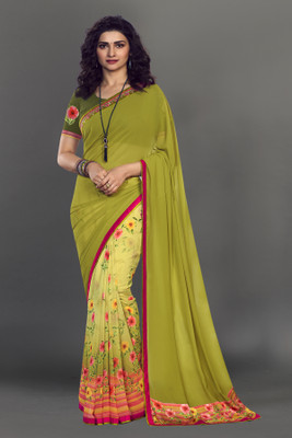 RUKHA FAB Printed Bollywood Georgette, Chiffon Saree(Light Green)