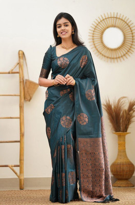 WOMENELEGENCE Woven Banarasi Pure Silk Saree(Light Blue)