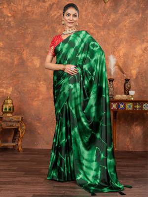 Tasrika Printed Hand Batik Satin Saree(Magenta)