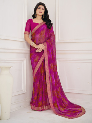 Divastri Floral Print Bollywood Chiffon Saree(Pink)