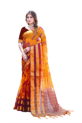 Aarunika SBT Solid/Plain Bollywood Organza Saree(Maroon, Yellow)