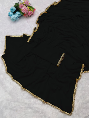 drashti trading Solid/Plain Bollywood Georgette Saree(Black)