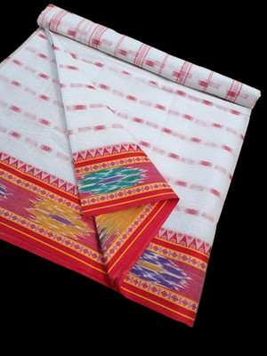Happy Creation Woven Tant Cotton Blend Saree(White)