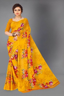 SVB Sarees Printed Banarasi Georgette Saree(Yellow)