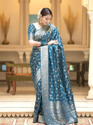 SAII CREATION Woven Kanjivaram Pure Silk, Art Silk Saree(Blue)