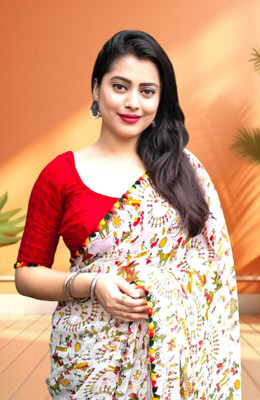 SkyCraftX Self Design Bollywood Georgette Saree(White)