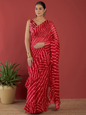ANOUK Printed Bollywood Chiffon Saree(Red)