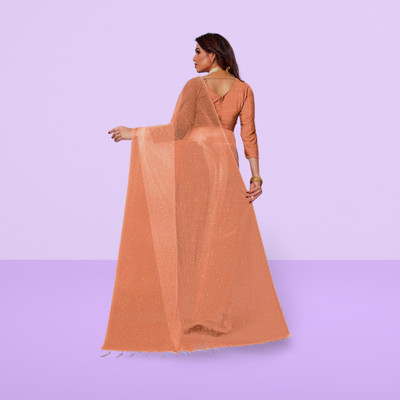 BHAGWATI ART Dyed Bollywood Net Saree(Orange)