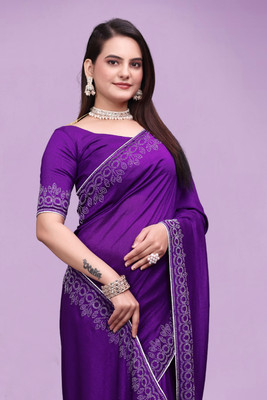SHELDROM MART Embellished Bollywood Georgette Saree(Purple)